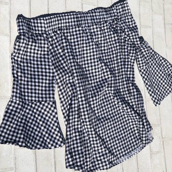 New York & Company Tops - Off shoulder plaid buffalo check top
